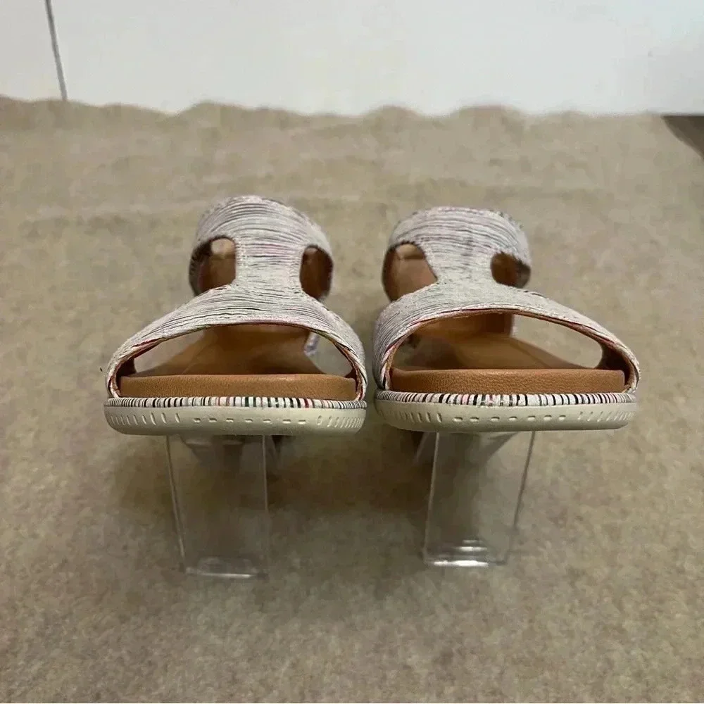 Nurture Multicolor Striped Leather Low Wedge Hook and Loop Sandals Womens size 8